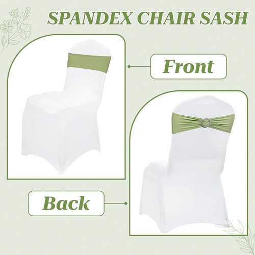 MDS Spandex Chair Sashes - Universal Fit Elastic Stretch Bands with Buckle for Weddings | Sage Green, Pack of 200
