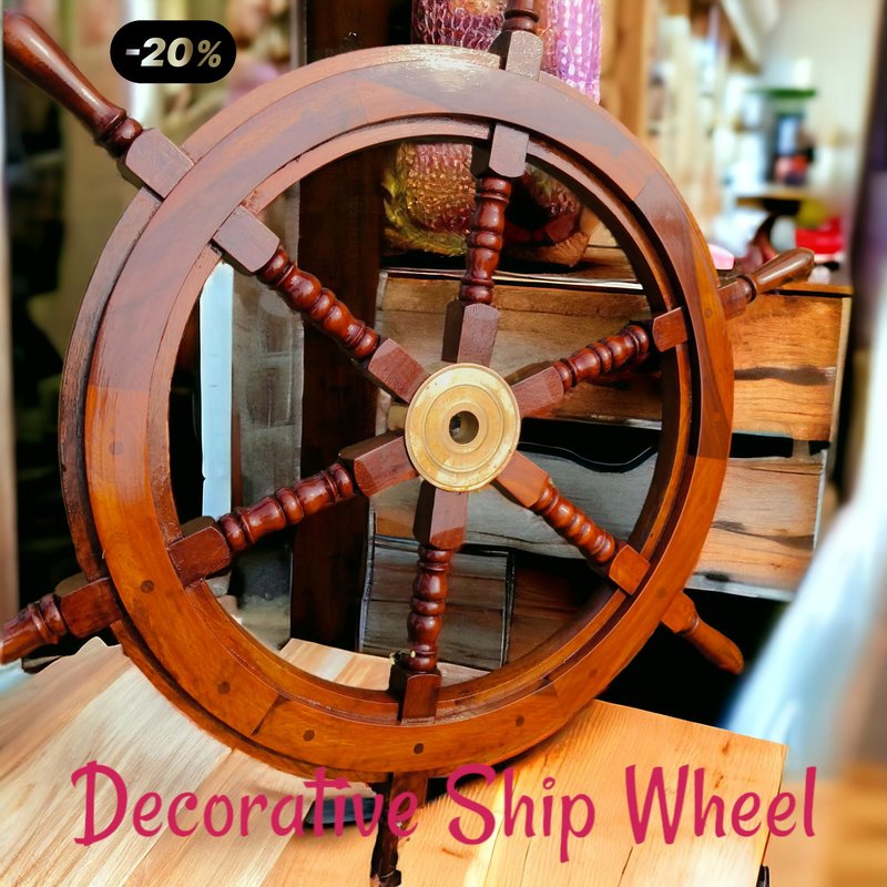 Bhartiya Handicrafts Nautical Ship Wheel for Wall Decor Rustic Wooden Pirate Boat Steering Wheel with Brass Hub – Handmade Captain’s Wheel for Nautical, Beach & Coastal Décor (18 Inch)