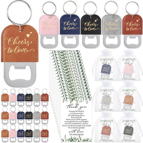 Suclain 30 Sets Wedding Favors Bottle Opener Wedding Gifts for Guest Cheers to Love Bottle Opener Keychain with Thank You Cards and Organza Bag for Guests Bridal Shower
