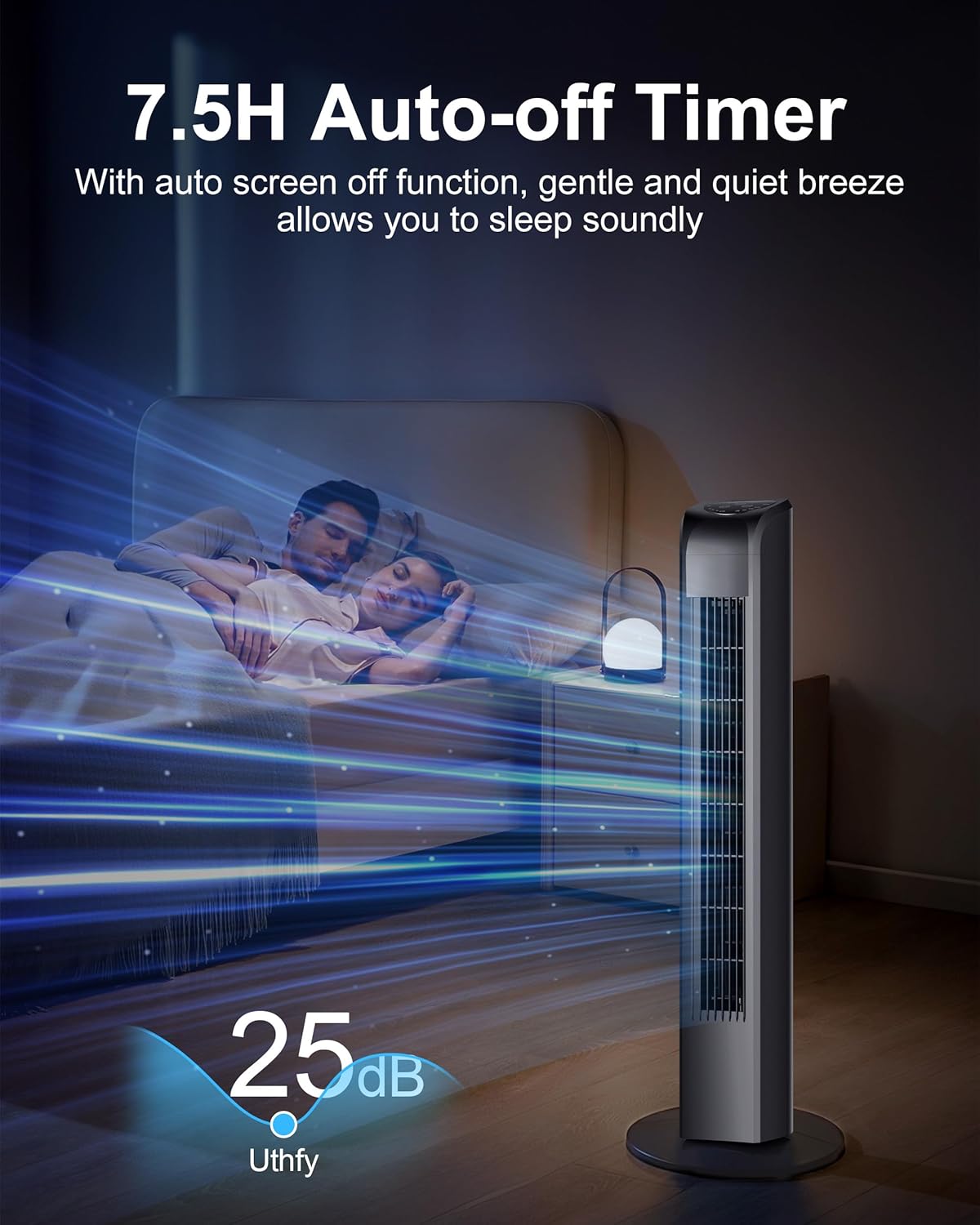 Uthfy Oscillating Tower Fan - Quiet Bladeless Electric Fan with Remote | 30-Inch Black Design for Home & Office