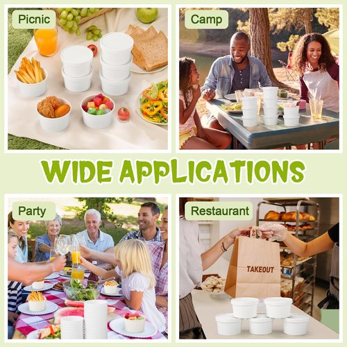 Fulmoon 50 Pack 6 oz Paper Soup Containers with Lids, Disposable Kraft Paper Soup Cups Ice Cream Bowls Food Storage with Lids, Microwavable and Freezer Safe (White)