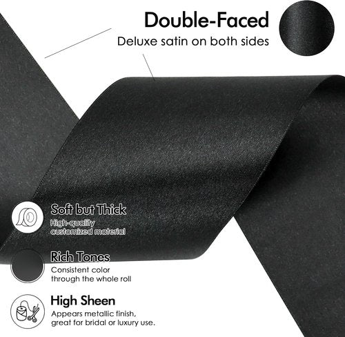 MEEDEE Black Satin Ribbon - Lux Double-Faced 3 Inch Wide | 10 Yards for Christmas & Halloween Decor