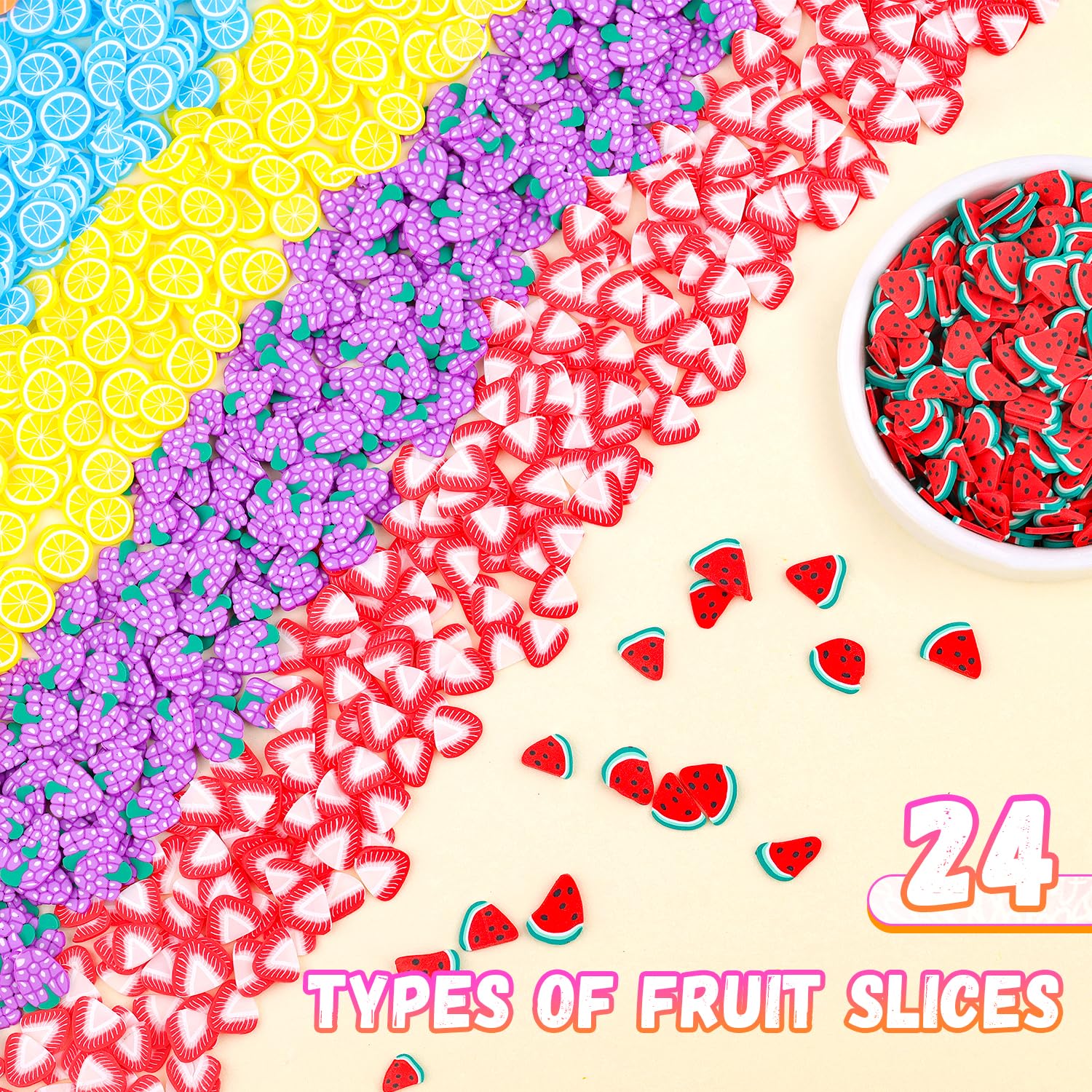 TINKRSTUFF Fruit Slice Polymer Clay Slime Add-Ins - 24-Grid Assorted Fimo Accessories for Nail Art & DIY Crafting