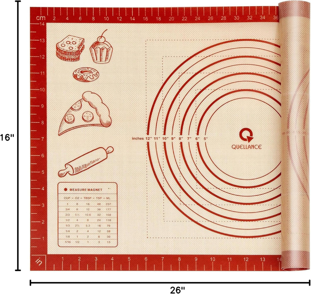 Silicone Baking Pastry Dough Mat - 26x16 Inch Nonstick Rolling Mat for Cookies & Bread | Thick, Reusable Kneading Board with Measurements