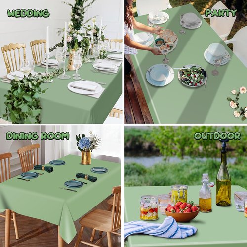 8Pcs Sage Green Plastic Tablecloths for Rectangle Tables, Plastic Table Cover Disposable Light Green Table Cloths for Wedding Birthday Baby Shower Anniversary Christmas Party Decorations (54 x108")