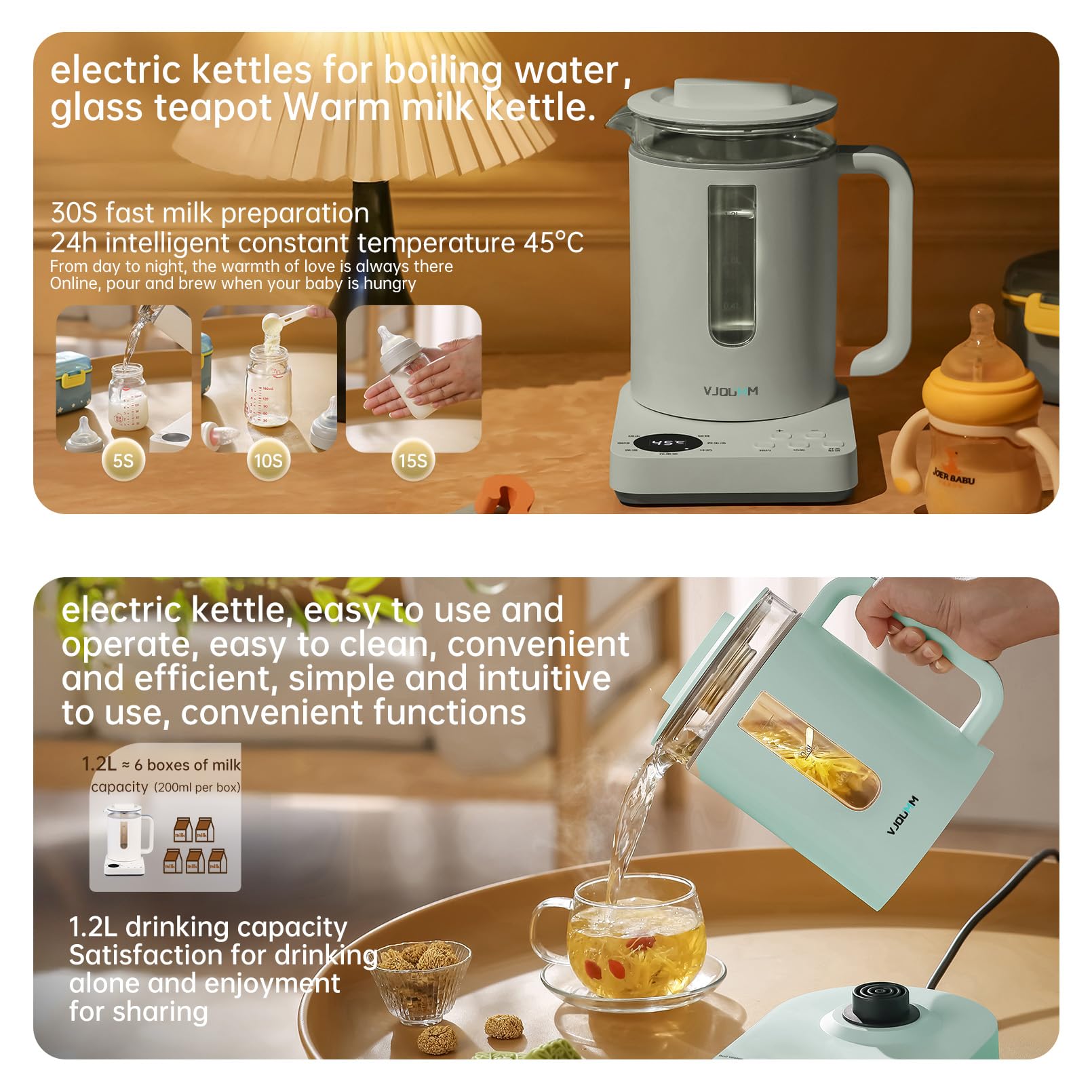 Electric Kettle With Tea Infuser, Health Pot For Loose Tea Leaf/Herbal, 1.2L Capacity Glass Pot Body, Temperature Control, Fast Water Heating, Hand-brew Coffee, Daily Home Hot Drink Making