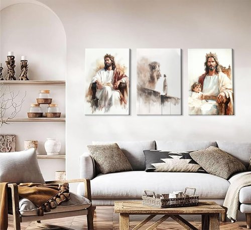 3pcs framed Jesus Wall Art Jesus with Children Wall Decor Lion of judah Paintings God Canvas Prints Religious Posters Room Bedroom Church Pictures Decoration