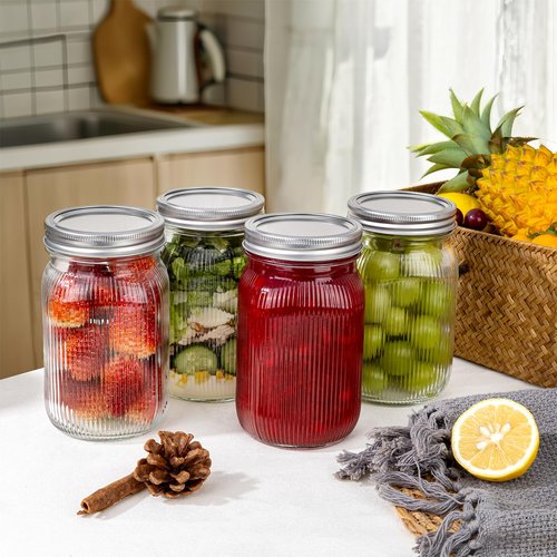 LUODA MirthMood 32 OZ Wide Mouth Mason Jars, 6 PACK Glass Mason Jars with airtight Lids, Quart mason jars wide mouth for Fermenting, Pickling, Freezing, Preserving, Meal Prep, Jar Décor