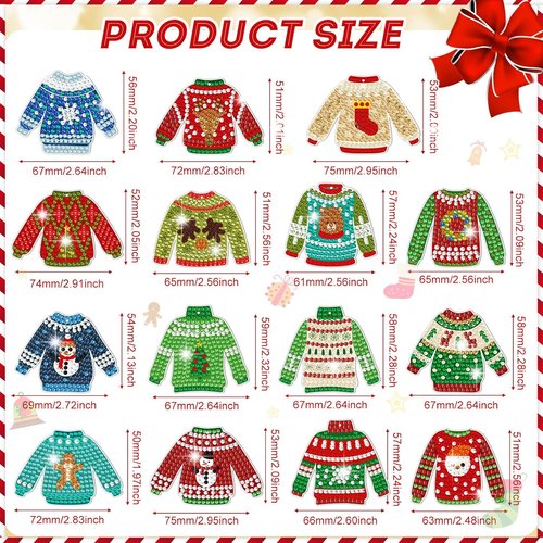 Estune 15 Pcs Christmas Keychain Kits - 5D DIY Diamond Art for Holiday Decor & Crafts