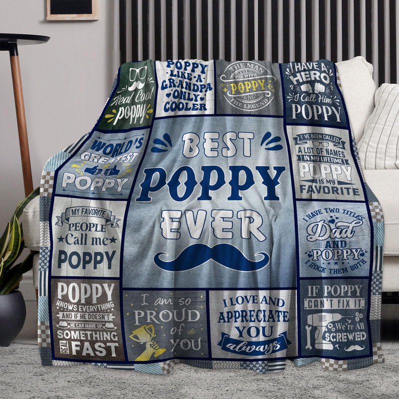 AICLIV Poppy Blanket 60"X50", Best Birthday Father's Day for Poppy, Poppy Gifts from Grandkids, Soft Warm Cozy Throw Blanket