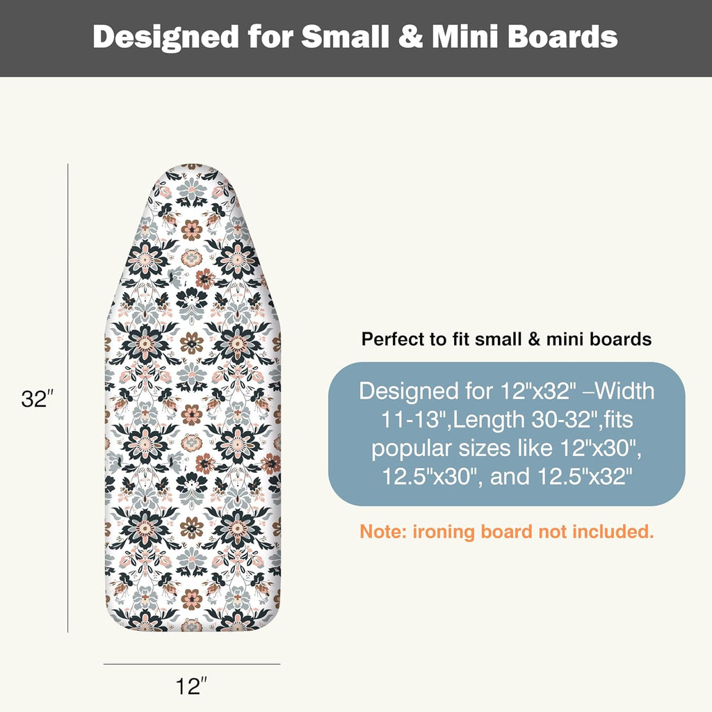 UniSimp Small Ironing Board Cover - Heat Resistant Cotton Canvas Pad | 12"x32" Floral Design