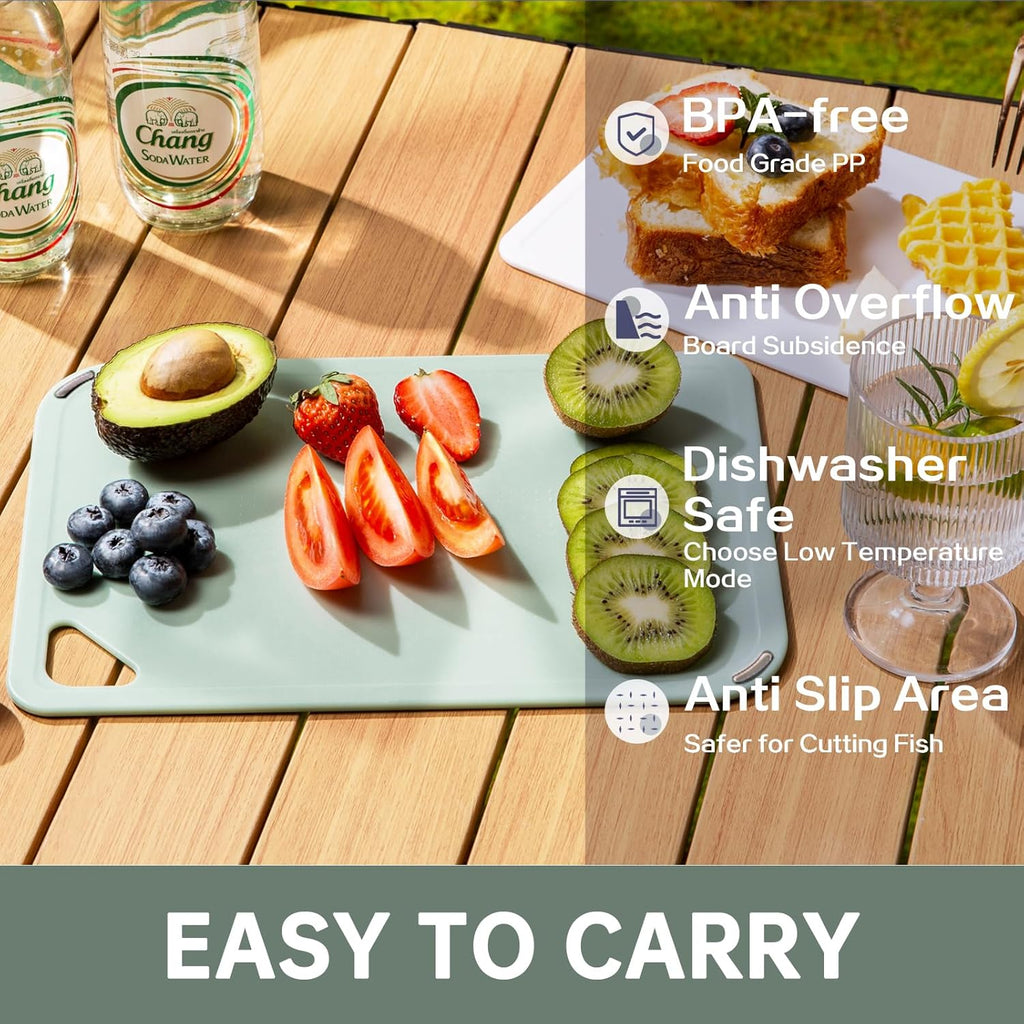 THETCHRY Plastic Cutting Board Set - BPA-Free Non-Slip Chopping Boards for Kitchen | 3 Sizes, 15"×10"×0.25" Green