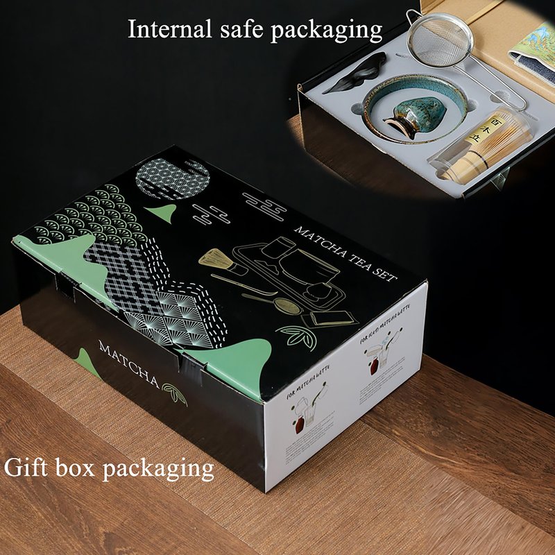 AIYICIII Japanese Matcha Tea Set (7pcs) - Matcha Whisk and Bowl, Whisk Stand (Chasen Holder), Scoop, Starter Making Kit for Matcha Tea Ceremony (Kiln Glaze-White)