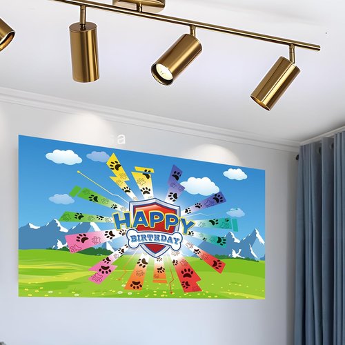 Dog Paw Birthday Banner - Giant 70.8x43.3 Inch Decoration for Baby & Kids Party Supplies