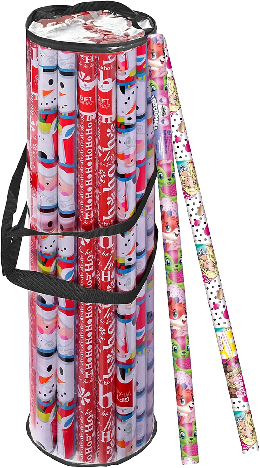 Primode Gift Wrap Organizer - Heavy Duty Wrapping Paper Storage Bag for 24 Rolls, 40 Inch Long, Clear PVC (Black)