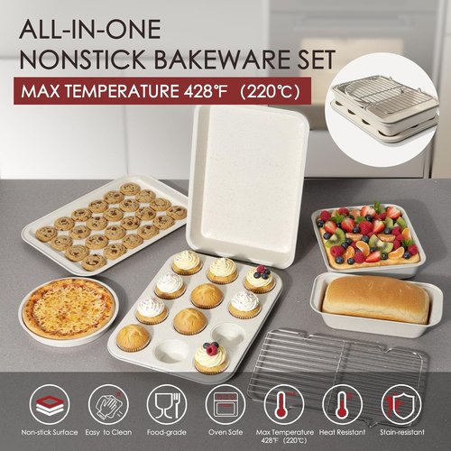 Kikcoin Nonstick Pots and Pans Set - 31-Piece Kitchen Cookware Set with Grill Pan & Utensils | Cream White