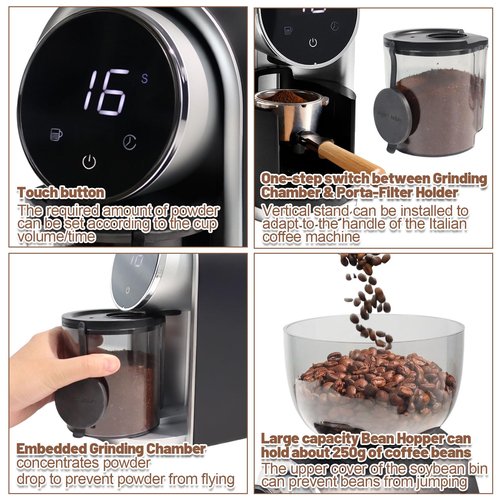 DITOSH Electric Coffee Grinder Touchscreen 2-14 Cup Conical Burr Coffee Grinder with 25 Grinding Settings Cleaning Brush Grindable Espresso Drip Coffee French Press for Home Use 110V Black