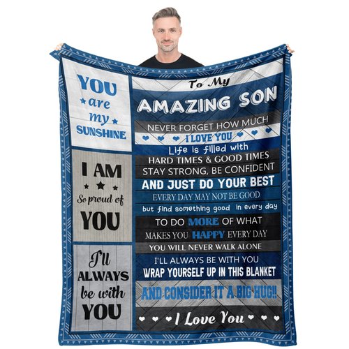 Quilazy Gifts for Son, to My Son Gifts from Mom Dad, Happy Birthday Son Boy Blanket, Christmas Valentine Father Day Baptism Graduation Birthday Gift for Adult Grown Sons Teen Boys Blanket 80"X 60"