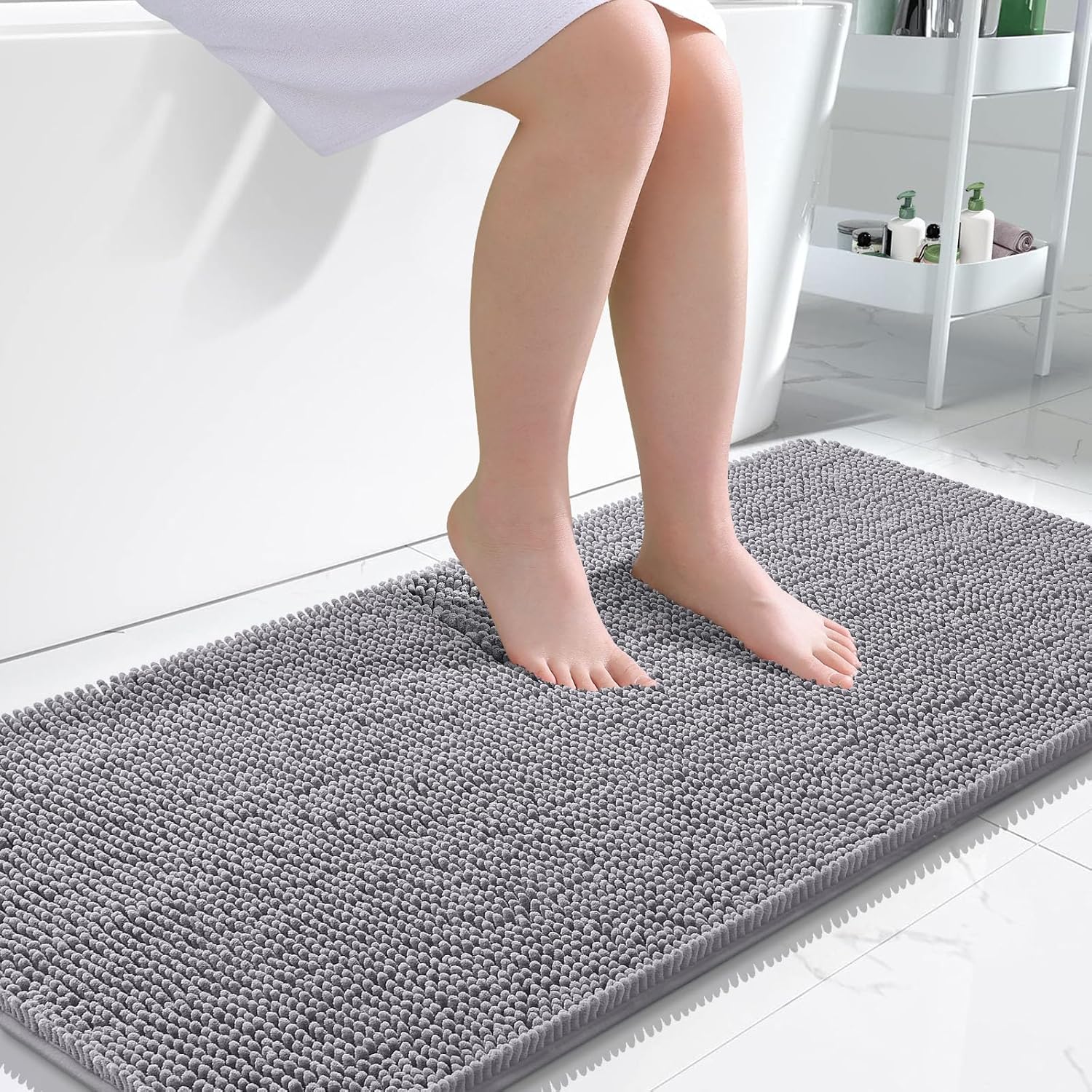 OLANLY Bathroom Rugs - Extra Soft Chenille Bath Mats | Quick-Dry, Machine Washable, 47x24, Grey