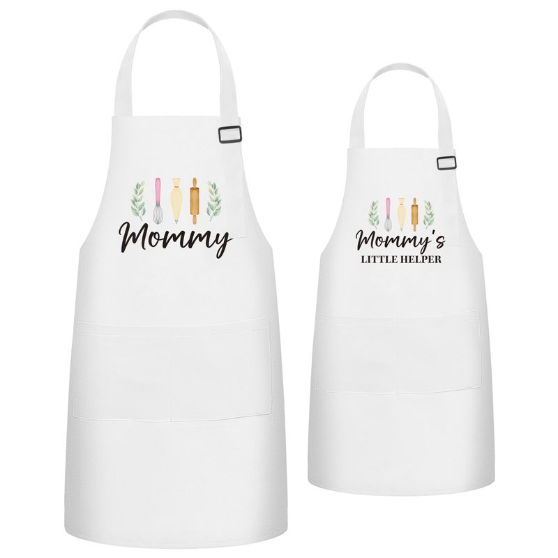 R HORSE 2Pcs Adults Kids Matching Apron Set Mommy and Me Adjustable Kitchen Apron with 2 Pockets Parent and Child Matching Gift for Mother's Day Women Daughter Cooking Baking Painting Training