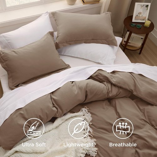 Bedsure Coffee Duvet Cover Set - Twin/Twin XL, Extra Soft Prewashed Polyester, Zipper Closure, 2 Pieces