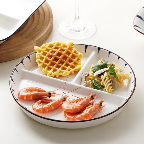 Acyhggi 8" Dinner Plate Set, 3-Piece, Compartmentalized Ceramic Plates for Breakfast, Salad, Portion Control and Weight Loss