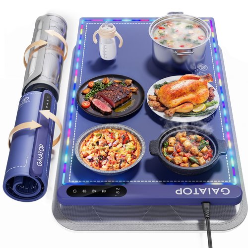 Gaiatop Warming Mat for Food with Trivet & Light, Food Warming Mats for Countertop, 6 Temp Level, 6 Timer Settings, Full-Surface Fast Heating, Portable Silicone Food Warmer for Parties Buffet