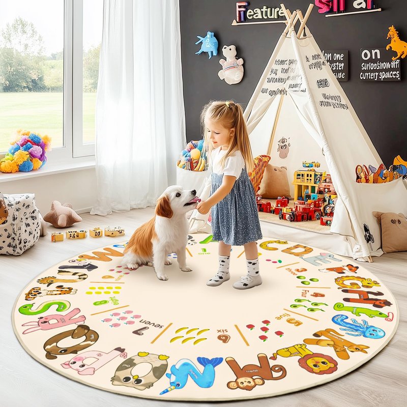 Bolacrom Kids Rugs for Playroom Educational Rug for Learn The ABC Alphabet, Soft Machine Washable Non-Slip Cute Carpet for Classroom Toddler Nursery Kids Room Decor Mat