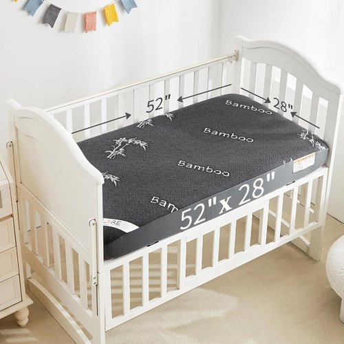 BEDLORE Waterproof Crib Mattress Protector - Ultra Soft Bamboo Viscose Cover | 2 Pack, Noiseless, Dark Gray, 52''x28''