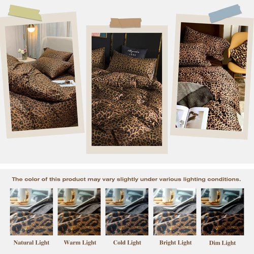 mixinni Leopard Print Comforter Set Queen Size -3 Pieces Animal Cheetah Printed Comforter Sexy Soft Fluffy Brown/Black Floral Print Bedding Set with 2 Pillowcases for All Season-Queen Size