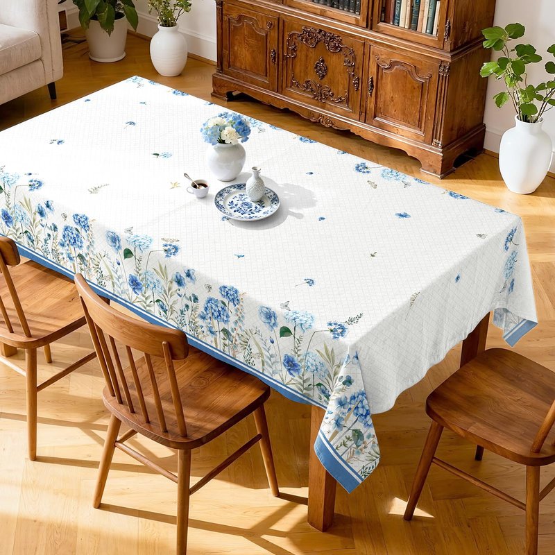Arquiel Spring Summer Flowers Tablecloth Waterproof, Blooming Hydrangea Table Cloth Rectangle Stain Resistant, Washable Table Cover for Home Kitchen Dining Party Decoration (60×84 Inch)
