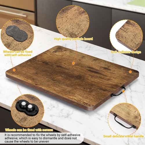 Sliding Tray for Coffee Maker, 360° Rotating Appliance Slider for Kitchen Appliances, Wooden Sliding Tray Suitable for Kitchen Countertops and Kitchen Appliances.(Brown, Large)