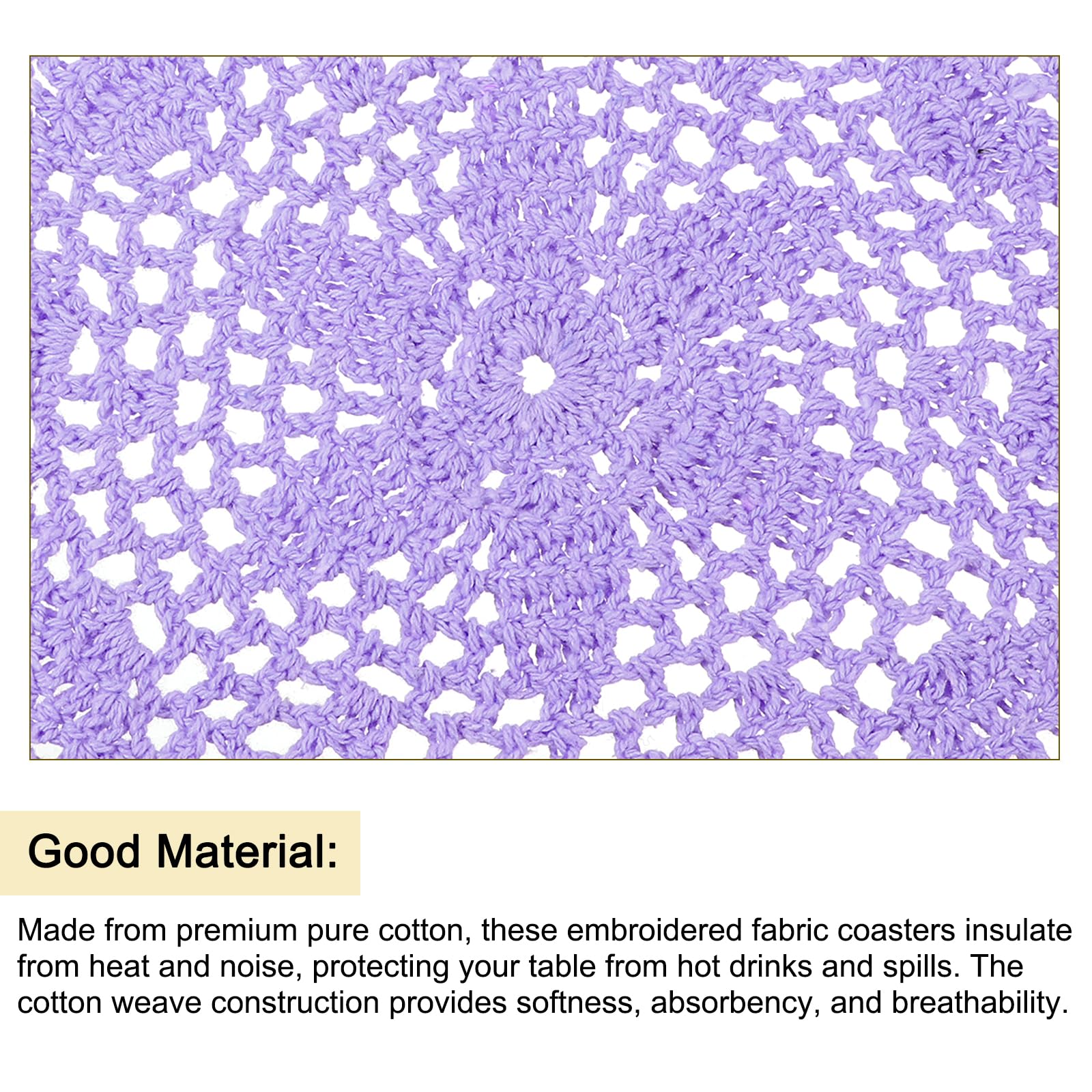 uxcell Crochet Doilies, 4Pcs 8" - Handmade Crochet Cotton Coaster, Round Lace Placemats with Floral Patterns for Wedding Party Decoration (Light Purple)