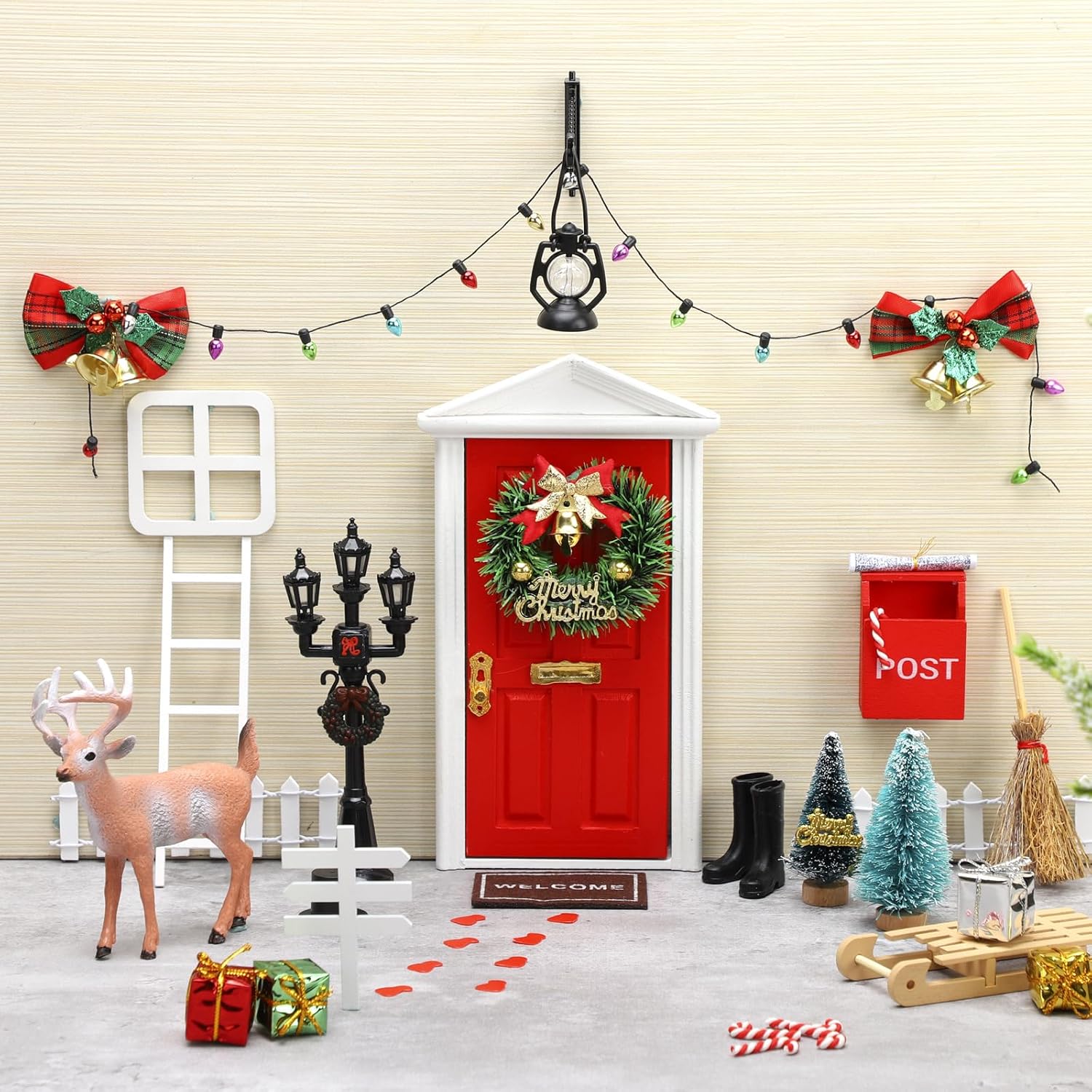 Shappy Christmas Elf Fairy Doors - 39 Pcs Enchanted Wooden Miniature Outdoor Decor | Red