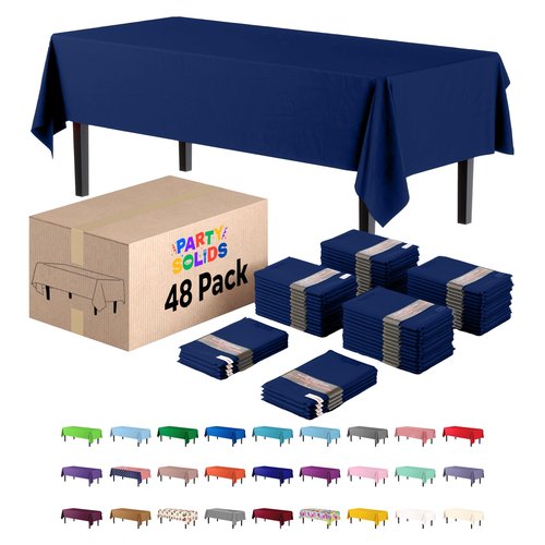 Party Solids Navy Tablecloths for Rectangle Tables 48 Pack Plastic Table Cloth Disposable 54" X 108" Navy Table Cloths Rectangle Tablecloth Plastic Tablecloths Rectangular Party Supplies