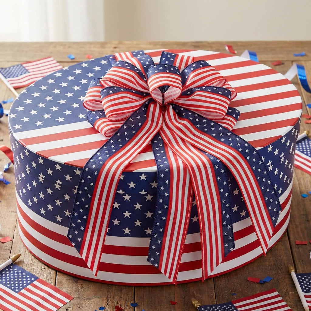 Patriotic Classic Bow - Large 20.87" Red, White & Blue Wired Edge Bow for Wreaths & Front Doors