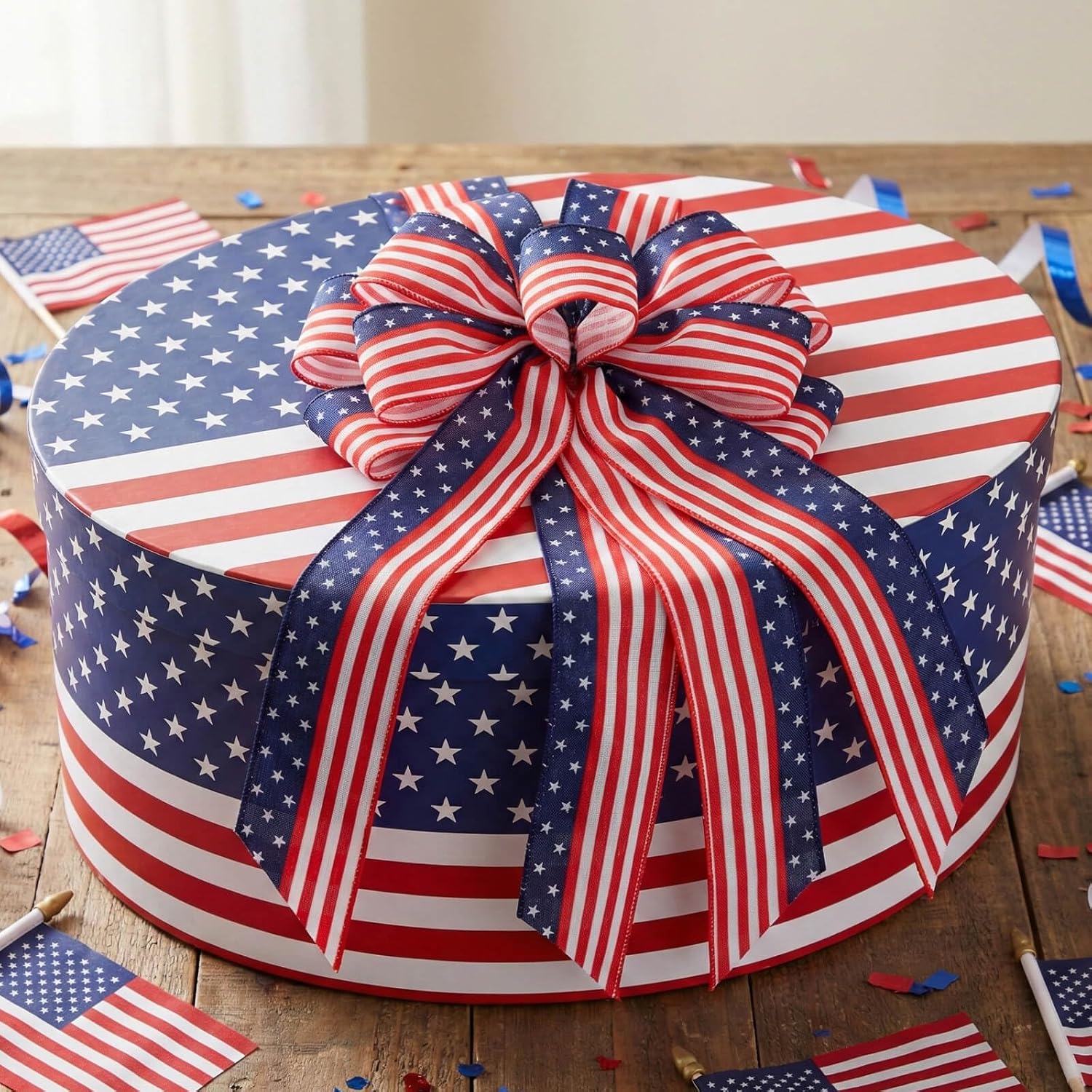 Patriotic Classic Bow - Large 20.87" Red, White & Blue Wired Edge Bow for Wreaths & Front Doors