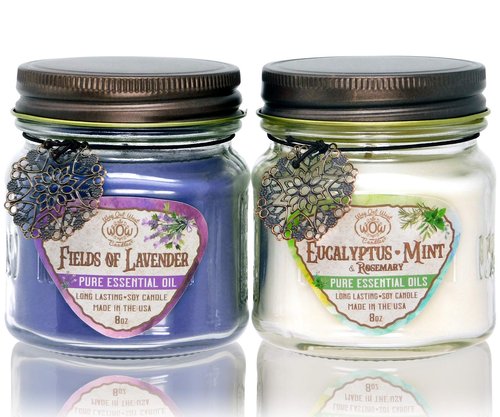 Way Out West Candles Aromatherapy Candle Gift Set for Mom | Long Lasting Soy Wax | Eucalyptus Mint & Lavender Essential Oil | Jar 2 Pack Handcrafted in USA
