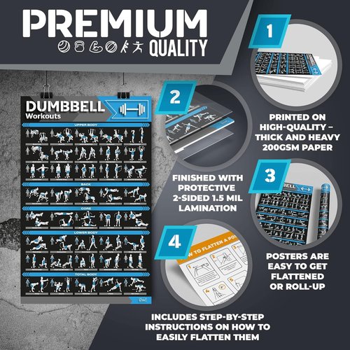 Laminated Large Workout Poster Set by [Brand Name] - Essential Home Gym Exercise Charts | 12-Pack with Dumbbell, Yoga, Kettlebell & More