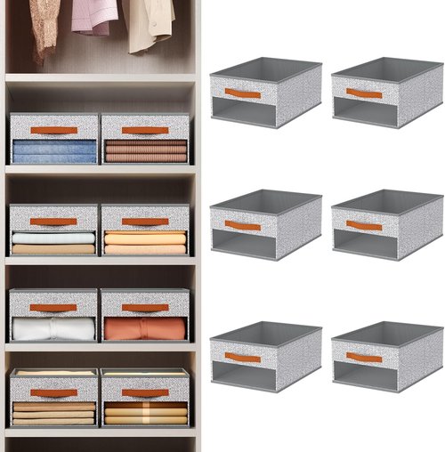 Homsorout Drawer Organizers - 6-Pack Foldable Pants Storage with Clear Window & Handles | Light Gray Fabric Closet Solution for Clothes, Jeans, and Sweaters