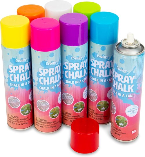 Boley Spray Chalk - 8 Pack Washable Chalk Spray Paint, Non-Toxic Vibrant Colors for Outdoor Fun | 7 oz Each