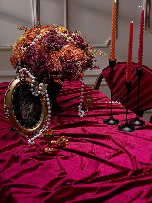 SoarDream Burgundy Velvet Tablecloth 60x102 Inch Soft Rectangular Table Overlay for Christmas Cake Table Holiday Dinner Decor