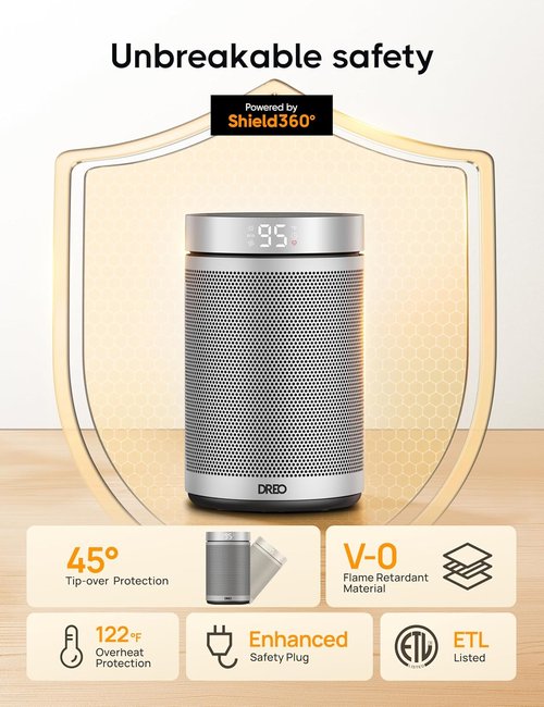 DREO Portable Electric Space Heater - 1500W PTC Ceramic with Thermostat & Remote | Eco & Fan Modes