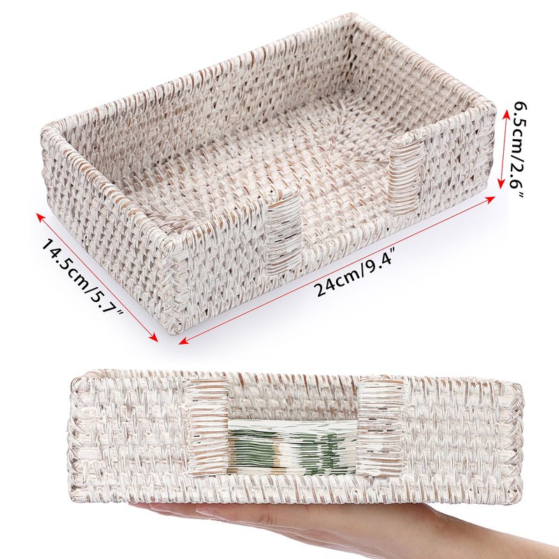 Sumnacon Napkin Holder,Rattan Napkin Holder Table,Wicker Guest Towel Holder for Hand Towel Napkin,Rectangle Napkin Basket for Bathroom Toilet Kitchen Dining Table Counter,Whitewash
