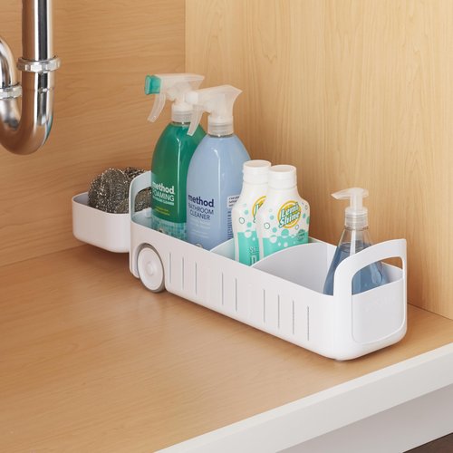 YouCopia RollOut Caddy Rolling Storage Bin with 2 Adjustable Dividers and Removable Basket for Kitchen and Bathroom Under Sink Organization, 5" Wide