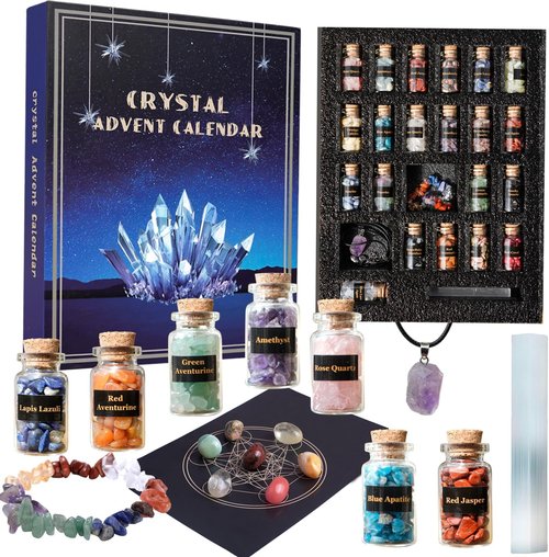 Crystal Advent Calendar 2026 | Healing Gemstone Countdown - 24 Natural Crystal Bottles Gift Set for Beginners