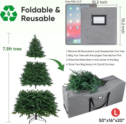 BALEINE Christmas Tree Storage Bag - 7.5 ft Capacity + Soft Wrapping Paper Storage Bag