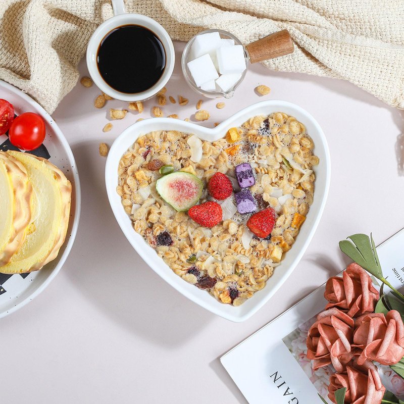 WHJY Set of 2 Porcelain Heart Shaped Bowls, 7 inches White Ceramic Dish Set for Valentines Day, Salad, Fruit, Cereal and Appetizer