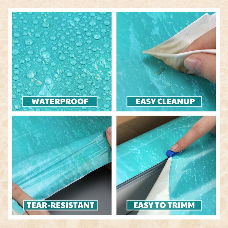 Oudain 54 Inch x 100 ft Ocean Beach Wall Backdrop Tablecloth Roll with Cutter Box Plastic Tropical VBS 2026 Photography Background Ocean Waves Wallpaper Summer Birthday Party Decoration