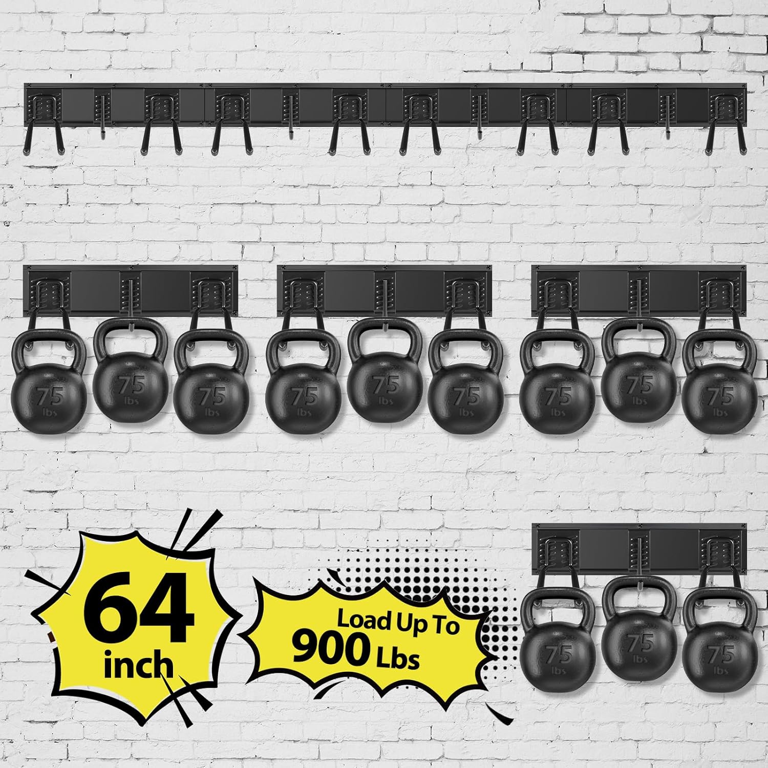 Skiennix Garage Tool Organizer - Wall Mounted, Adjustable 64-Inch Rack for 20 Tools, Holds Up to 900lbs